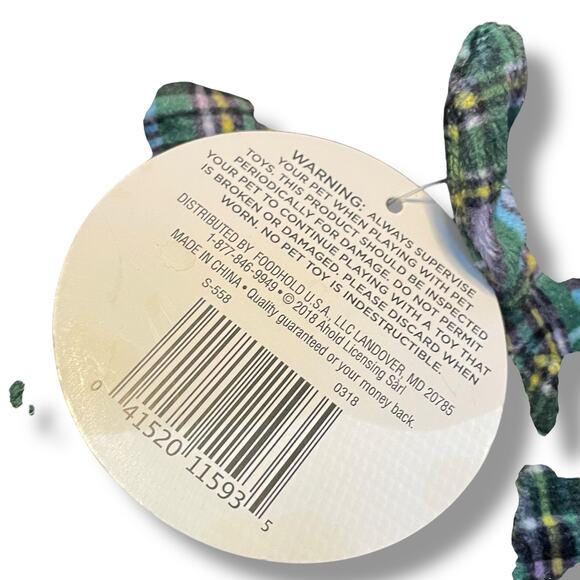 Multipet Dog Squeaky Stuffed Toy Winter Loofa Plush Green Plaid Holiday 11" - Picture 9 of 11